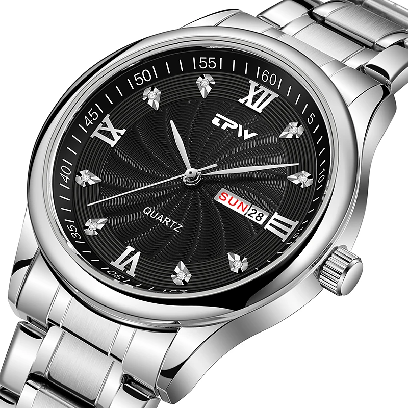 TPW Мужские Аналоговые кварцевые часы с бриллиантом полностью из нержавеющей