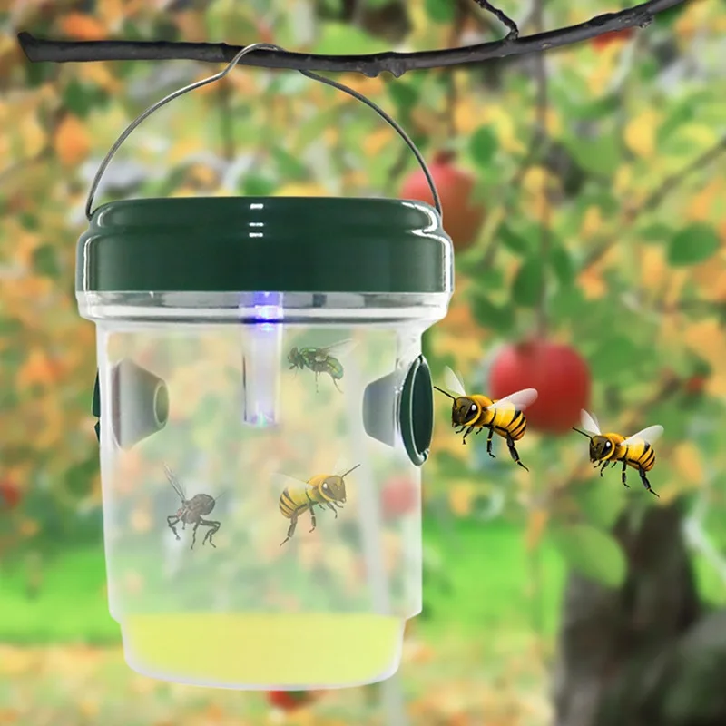 

Solar LED Light Fruit Fly Wasp Trap Killer Flies Trap Outdoor Catcher Insect Reusable Hanging Bee Trap Killer Pest Control Tool