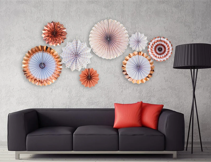 8 шт. розовое золото бумажная веера для вечеринок милый фон в виде изображения