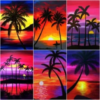 chenistory diy oil paint by number coconut tree scenery handpainted kits drawing canvas set sun landscape home decoration gift