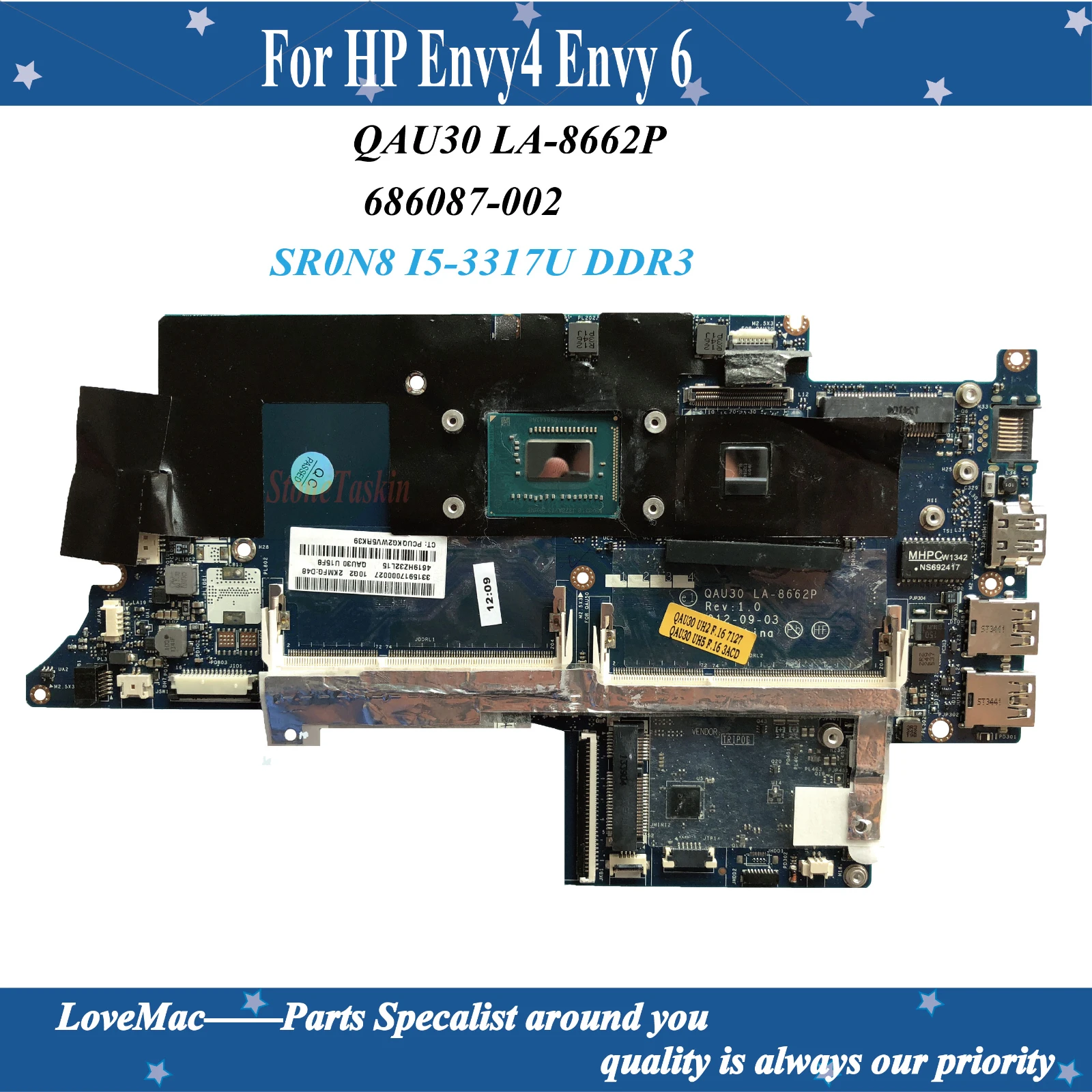 Высокое качество 686087-002 для HP Envy4 Envy 6 Материнская плата ноутбука QAU30 LA-8662P SR0N8 I5-3317U