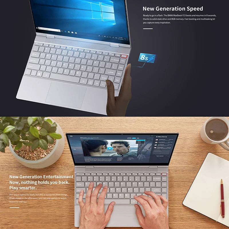 Ультратонкий ноутбук BMAX Y13 13 3 дюйма Intel Gemini Lake N4120 8 ГБ ОЗУ 256 Гб ПЗУ SSD LPDDR4 1920*1080 IPS Win