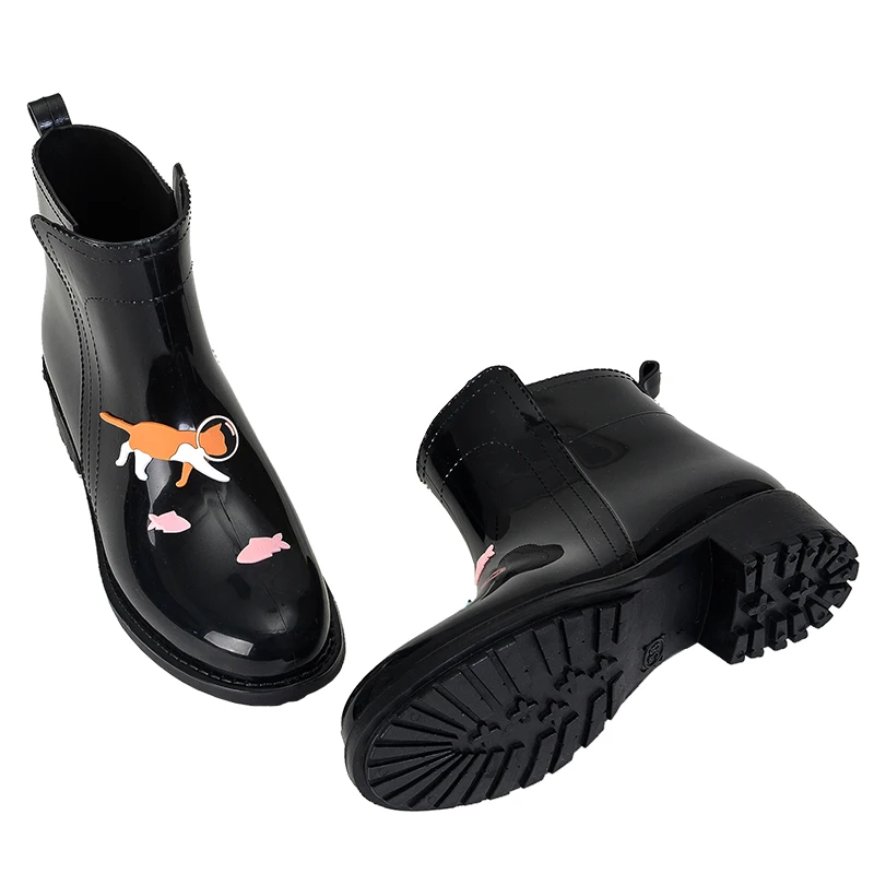 DRIPDROP Резиновые сапоги из ПВХ Водонепроницаемые для Женщин с Аппликации Котов и
