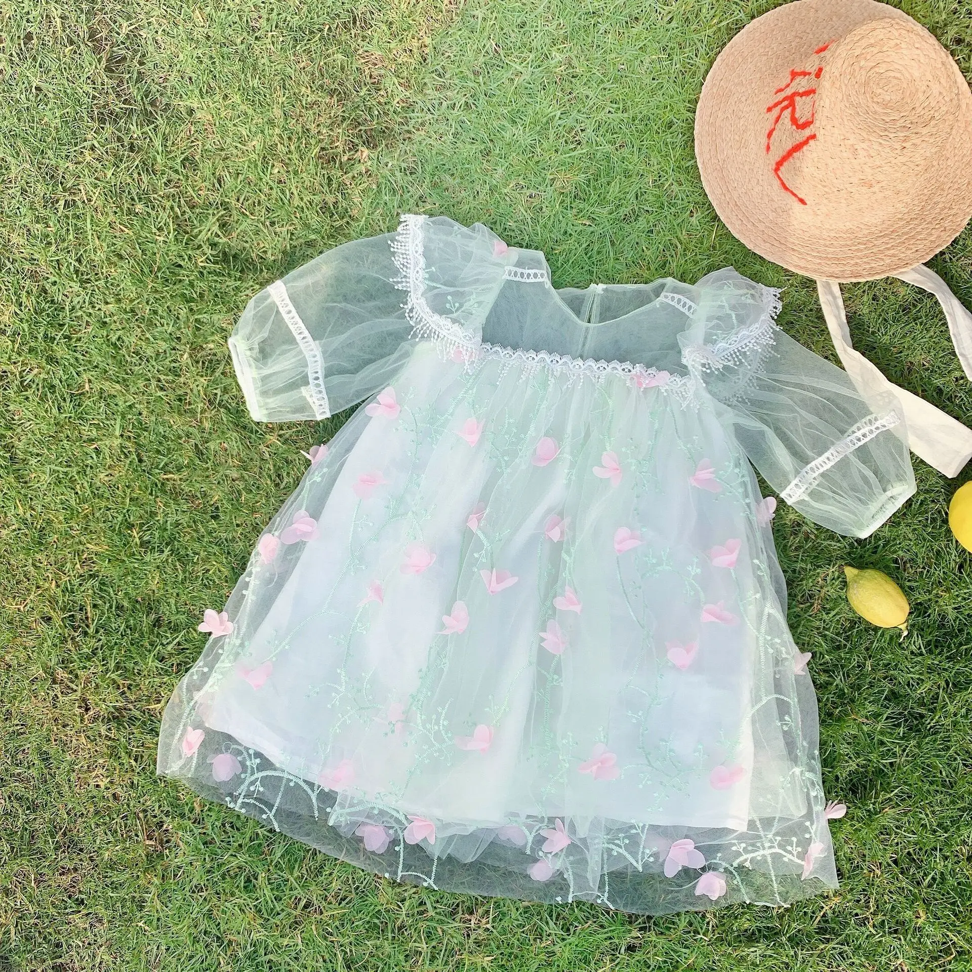 Весенне-летнее модное Сетчатое платье феи с цветочным рисунком для девочек милые