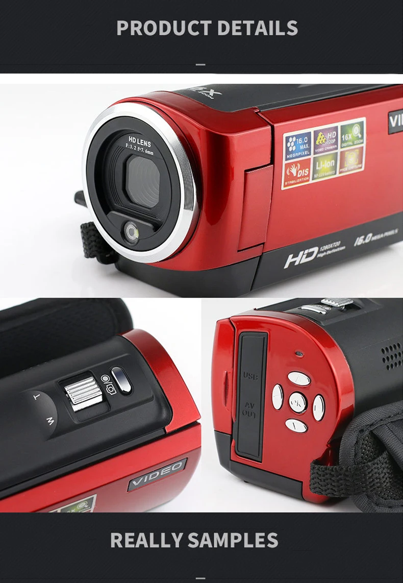 ELRVIKE HD 1080P Цифровая камера HDV видеокамера 16MP 16x зум COMS сенсор 270 градусов 2,7 дюймов TFT ЖК-экран Камера