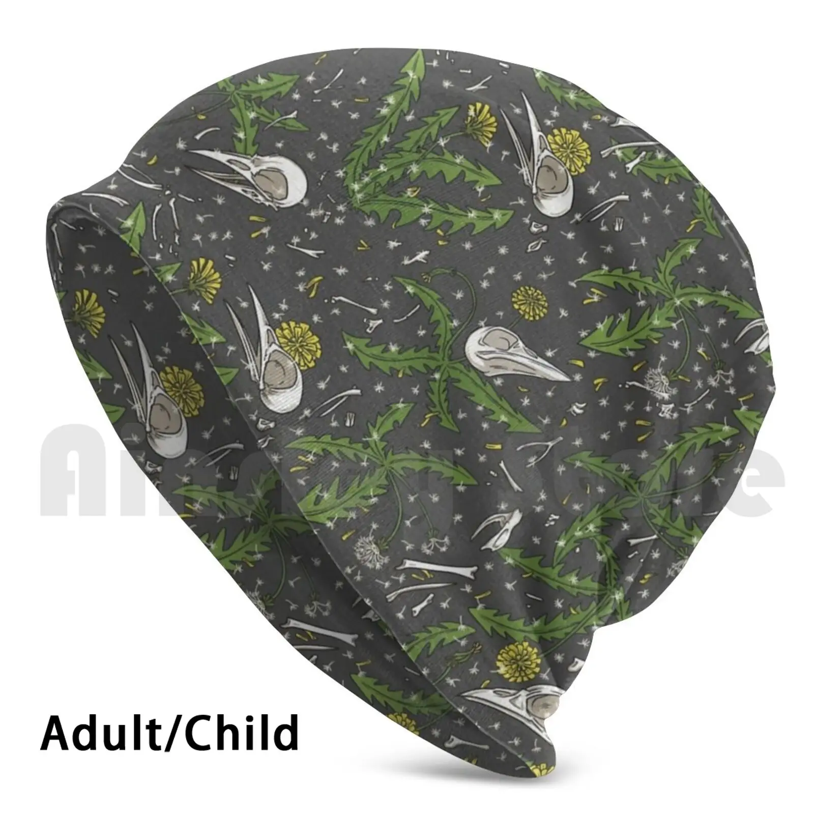 

Dandelions And Bones Beanie Hedging Cap DIY Print Cushion Skulls Bones Birds Dandelion Flower Death Nature Decay Macabre