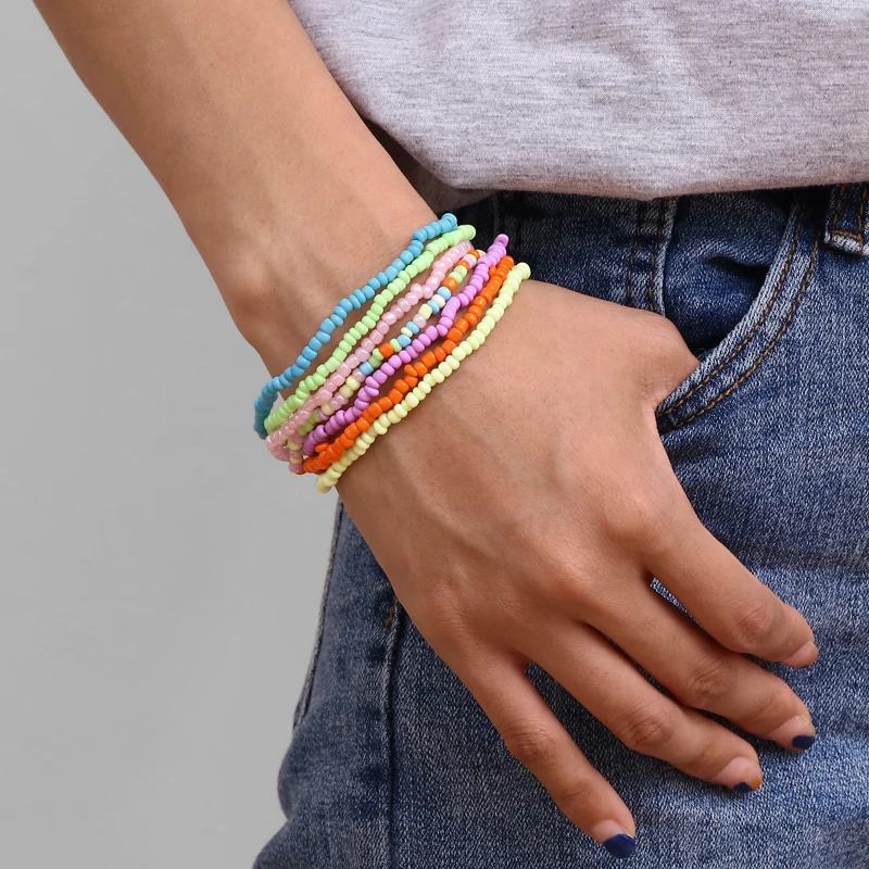 7 шт./компл. дешевые красочные браслеты в богемном национальном стиле для девушек