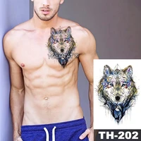 black wolf forest tribal feather tattoos temporary sticker tree fierce animal fake tattoo for men body art custom tatoos