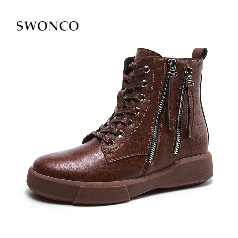 

SWONCO Winter Shoes Side Zipper Ankle Boots Women 2019 New Velvet Fur Warm Fashion Warm Shoes Female Snow Boots For Women Boot
