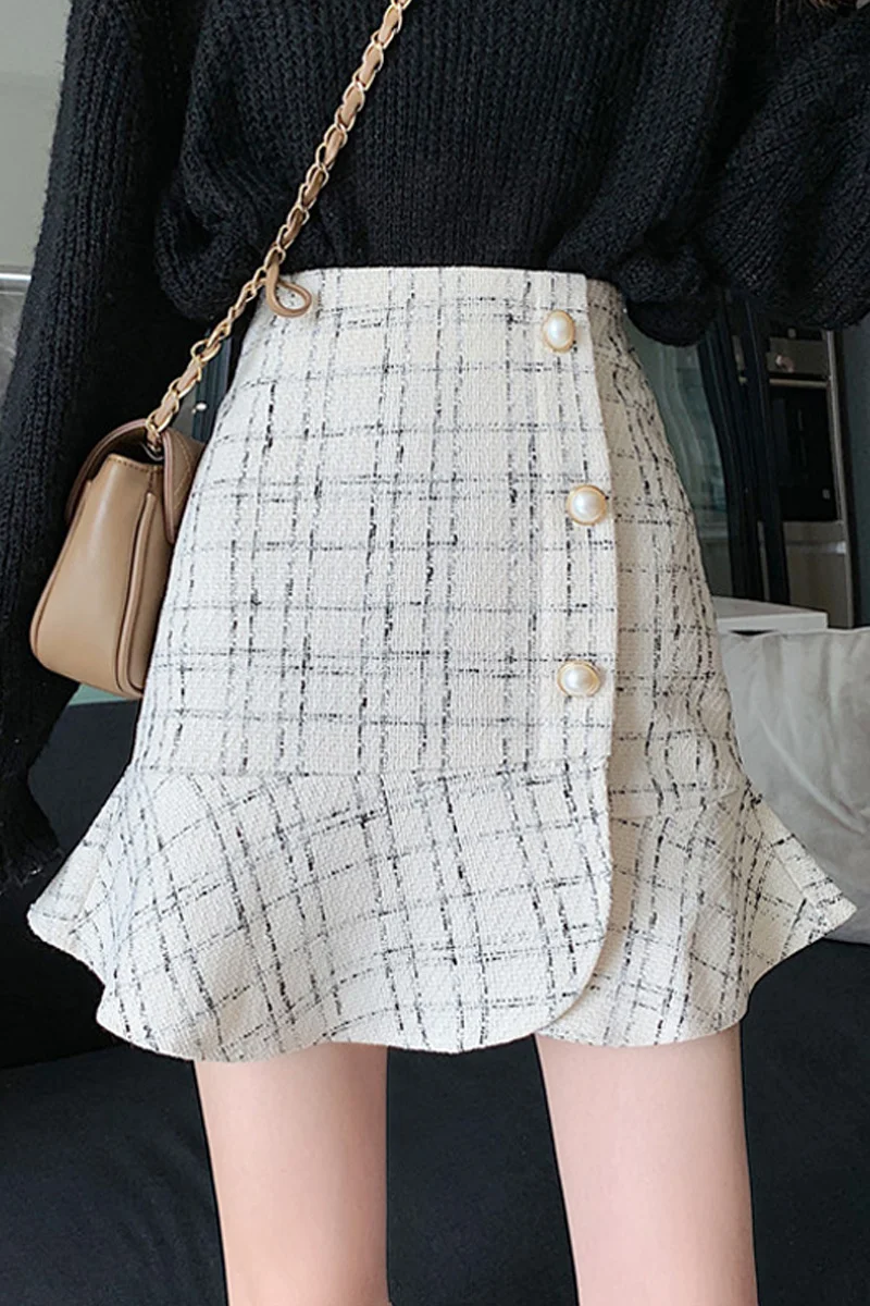 Женская юбка в клетку юбка-годе с оборками на весну и осень новый дизайн 2021