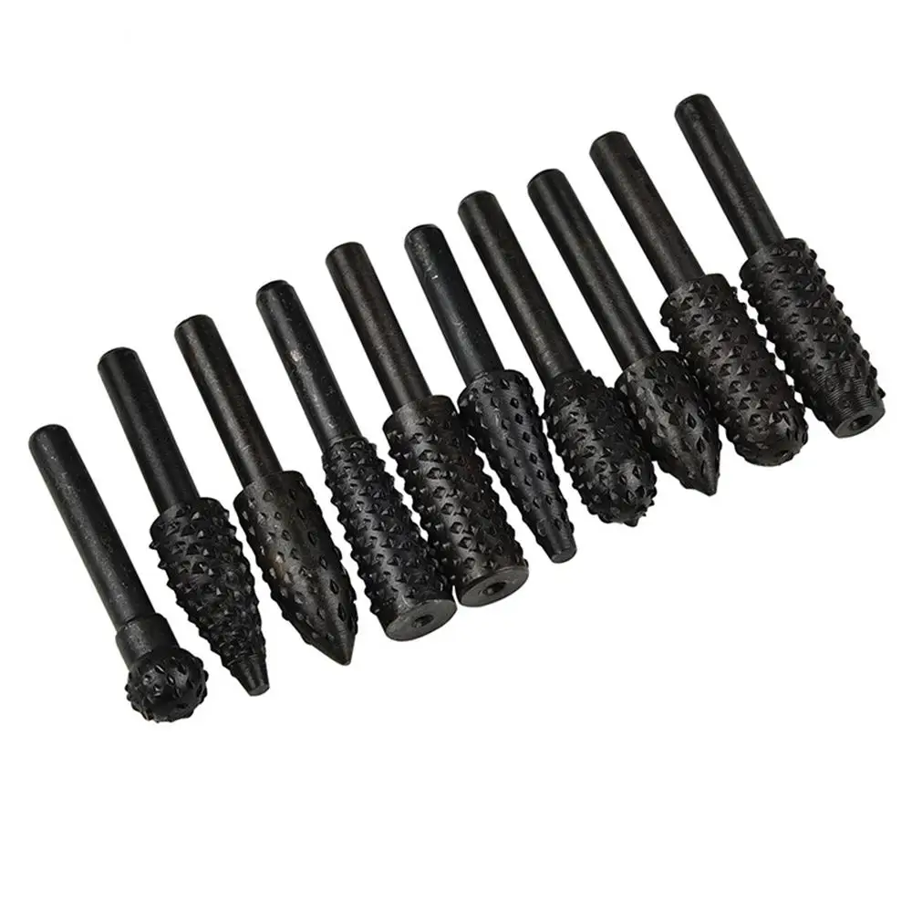 

10PCS Rasp File Drill Bits Rasp Set Drill Grinder Drill Rasp For Woodworking Carving Tool 1/4" Round Shank Rotary Burr Set