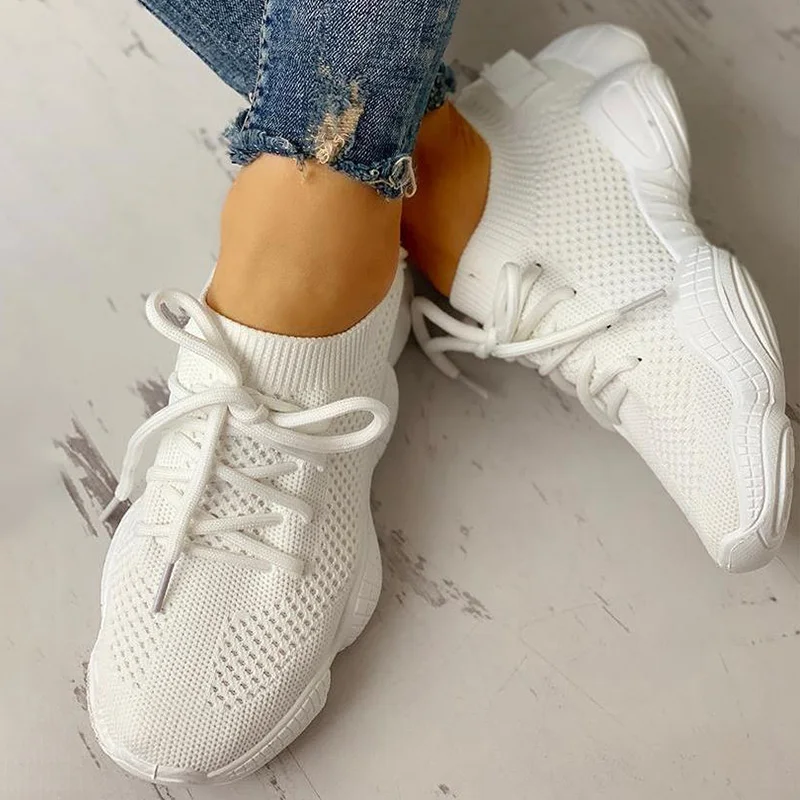 

2019 Women Mesh Spring Sneakers Ladies Lace Up Stretch Fabric Platform Flat Vulcanized Casual Shoes Female Breathable Fashion