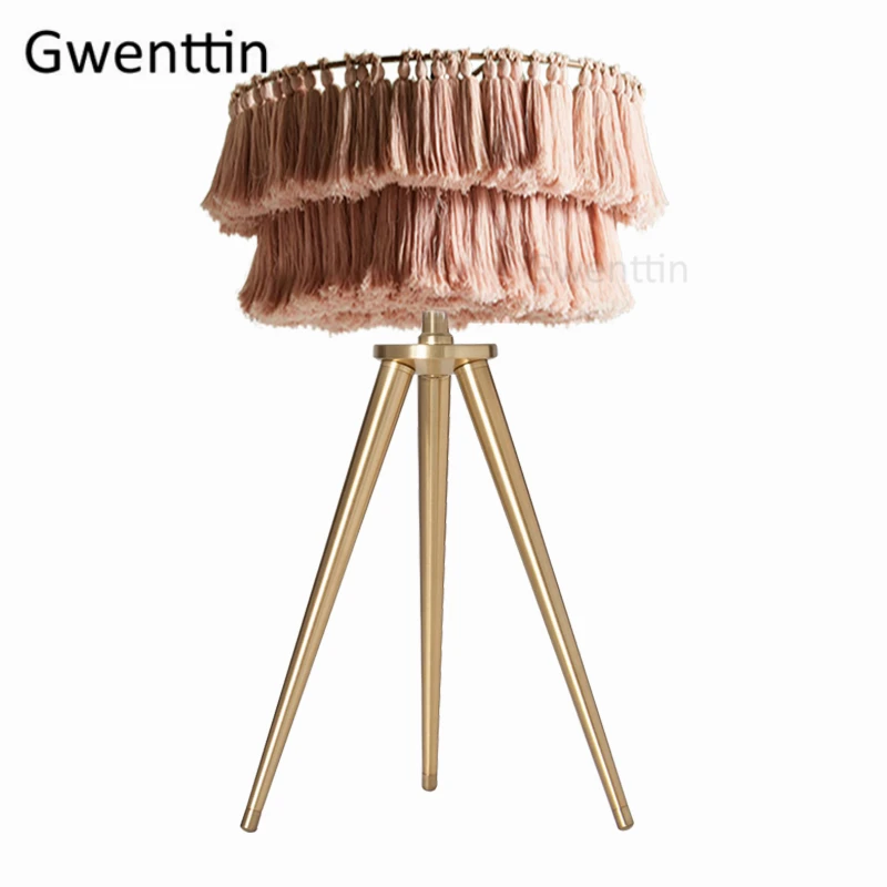 Table Lamp C Современная розовая шелковая нить настольные лампы для спальни золотой штатив настольная Светодиодная лампа светильники Скандинавское Искусство настольная лампа гостиная домашний деко - Цвет абажура: Table Lamp C
