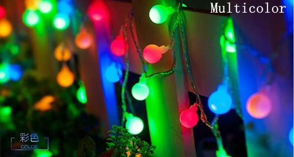 RGB 10 м/20 м/30 м/50 м Светодиодные шаровые гирлянды, водонепроницаемые сказочные огни, многоцветная гирлянда для рождества, свадьбы, вечеринки, уличного украшения - Испускаемый цвет: RGB