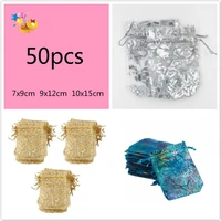 50pcslot drawstring organza bags colorful jewelry packaging bags wedding gift bags jewelry pouches