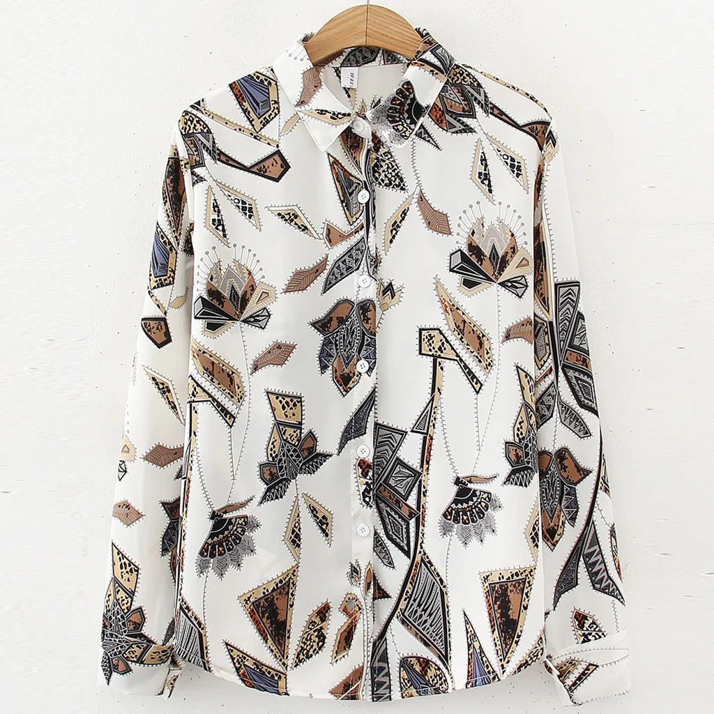 Блузка женская с длинным рукавом и цветочным принтом на пуговицах |