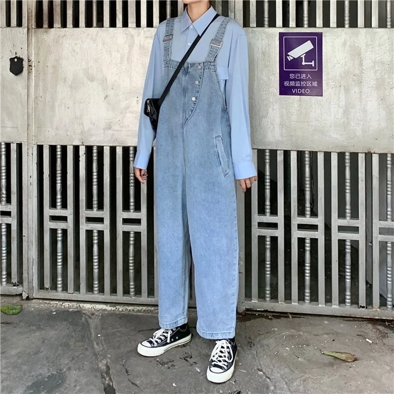

Jumpsuits Women Denim Strap Trousers Spring Plus Size S-5XL Baggy Straight Ulzzang Korean Style Students Wide-leg Streetwear Ins