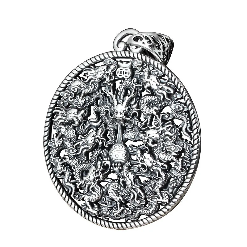 

charming S999 full silver Dragon brand Necklace Pendant men's hollow out pendant ward off evil spirits Dragon Pendant