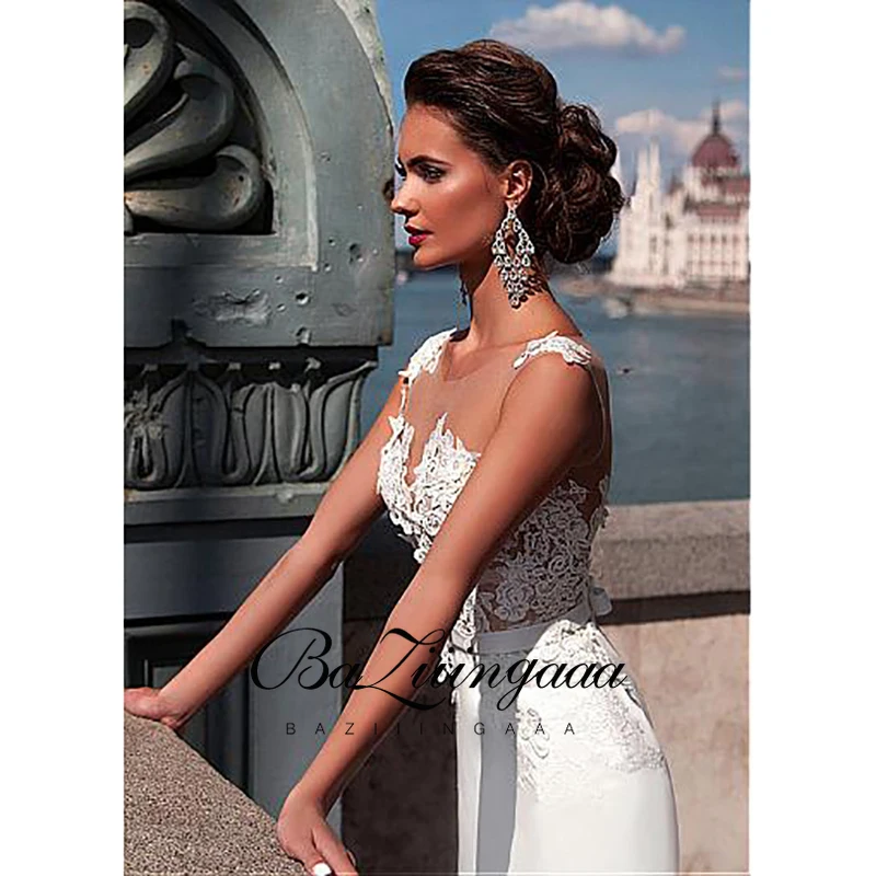 

BAZIIINGAAA Simple Wedding Dress Lace Little Beading Strapless Dress Luxury WeddingGowns Bridal Can Be Washed Bride Dresses