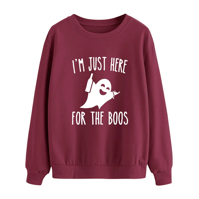 

I'm Just Here For The Boos Letter Print Halloween Women Hoodies Cute Ghost Graphic Kpop Sweatshirt Pullover Streetwear Hoodie