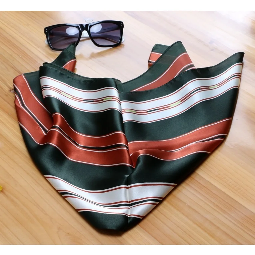Женский шарф Бандана из 100% натурального шелка с принтом в полоску 65 х65 см|Женские