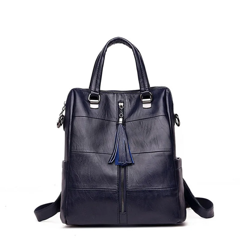 Blue 3 в 1 Sac a Dos Femme, женский рюкзак, кожаный, с кисточками, модный, для путешествий, Повседневный, съемный ремень, женская сумка на плечо, Mochila Feminina - Цвет: Blue