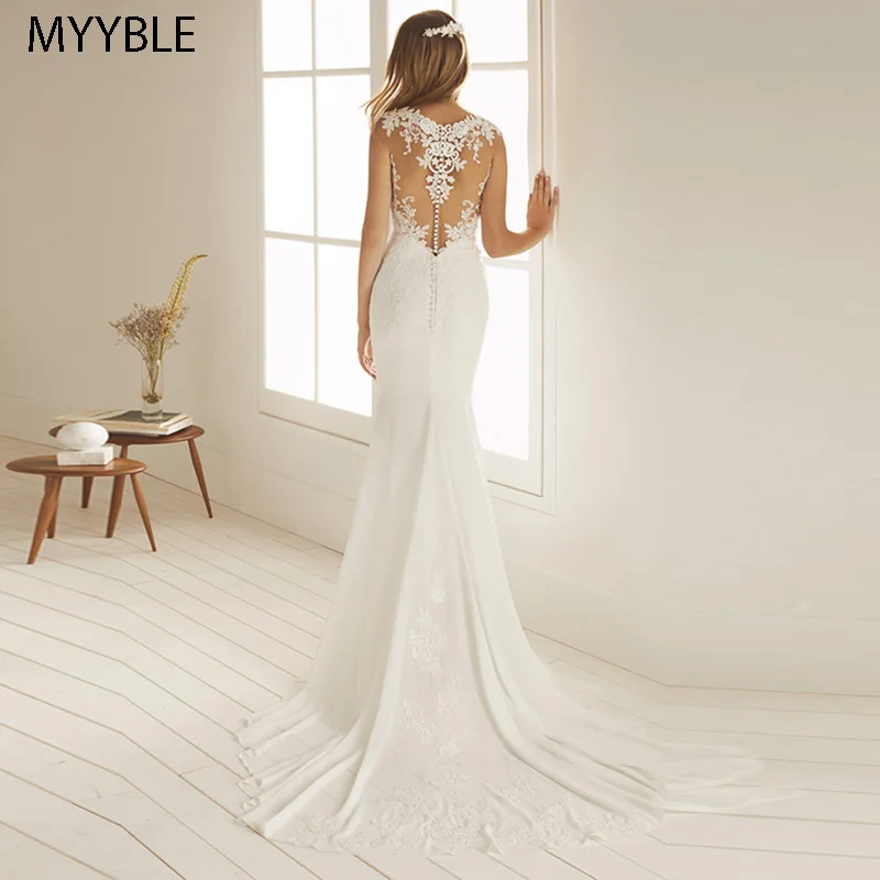 

Свадебное платье с юбкой-годе MYYBLE 2021, женское платье невесты с глубоким круглым вырезом, свадебные платья