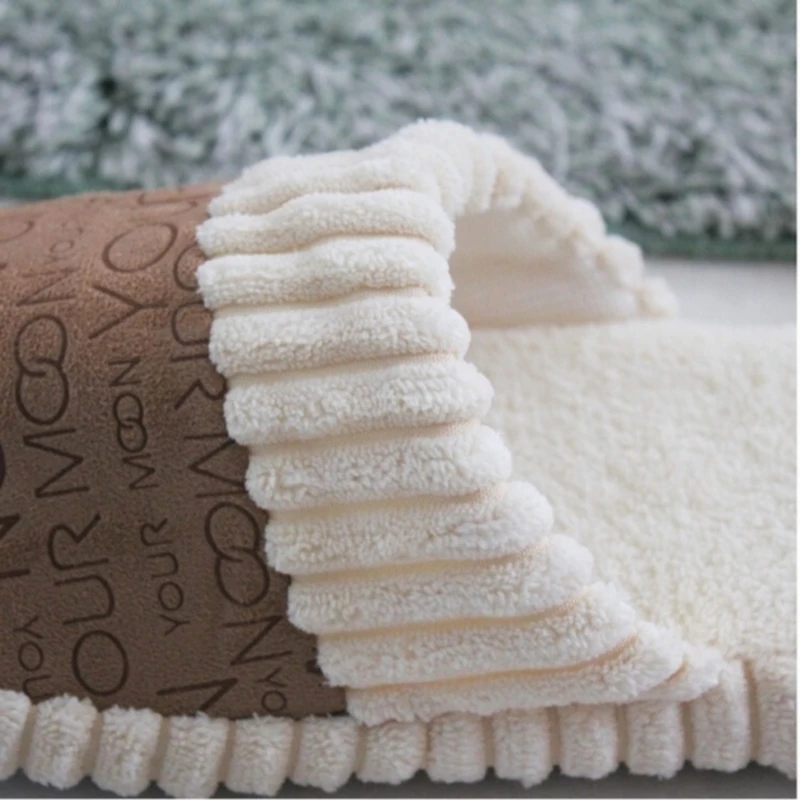 

2021 Autumn Winter Warm Non-Slip Slipper Men Women Cotton-padded Home Slippers Rubber Sole Sewing Indoor Soft Plush Shoes
