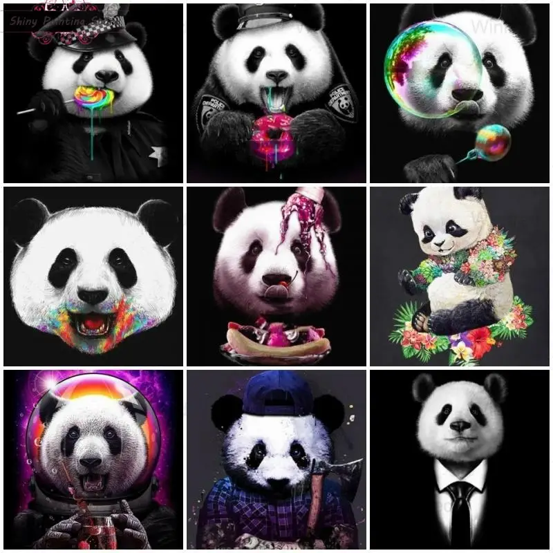Алмазная 5D живопись черно белая Современная панда полноразмерная круглая