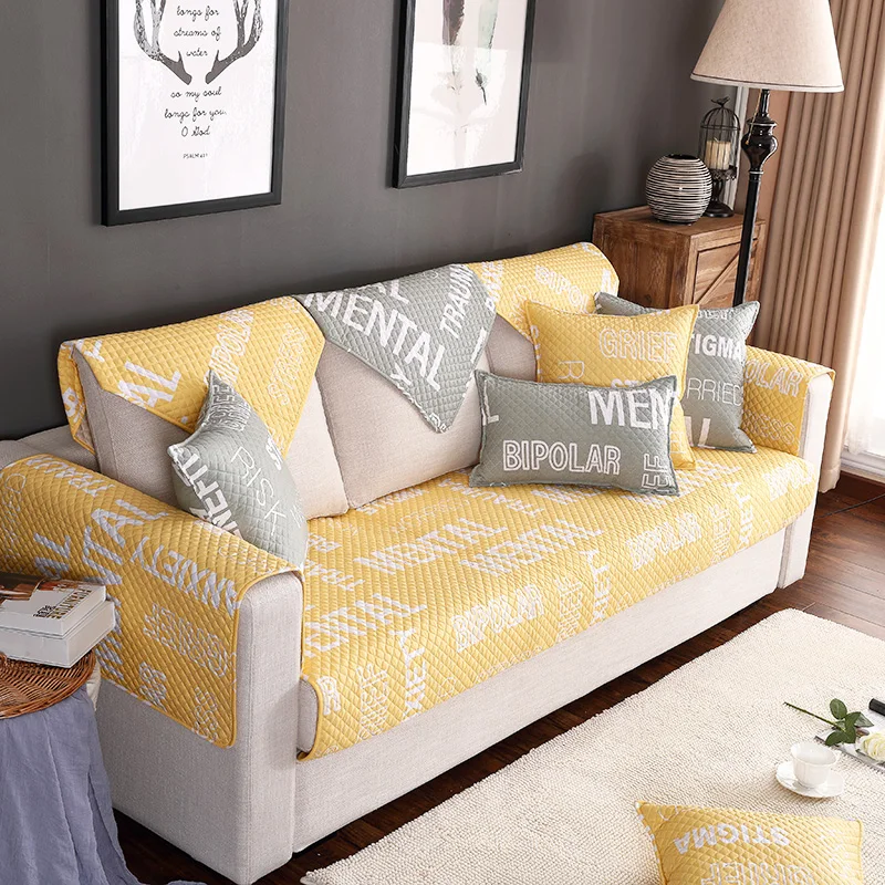 Чехол для дивана в клетку нескользящее хлопковое бежевое полотенце с простым