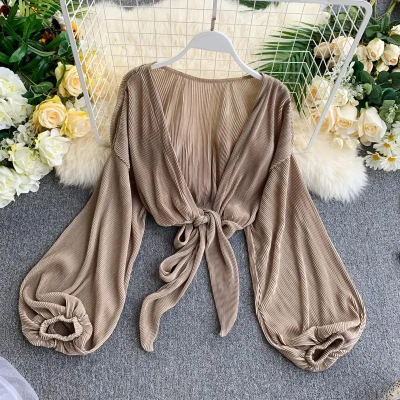 Gagagnight модные женские туфли комплект из двух предметов свободные топы с длинными рукавами Блузка Связывание оборками эластичный пояс лодыжки длина