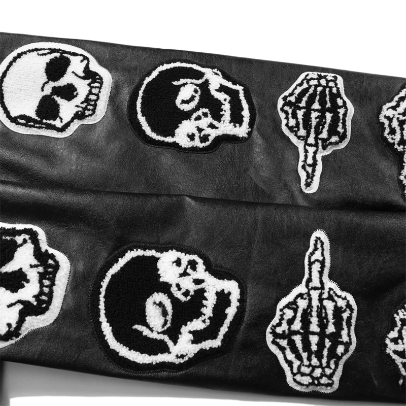 Куртка мужская и женская из искусственной кожи с вышивкой черепа в стиле хип-хоп