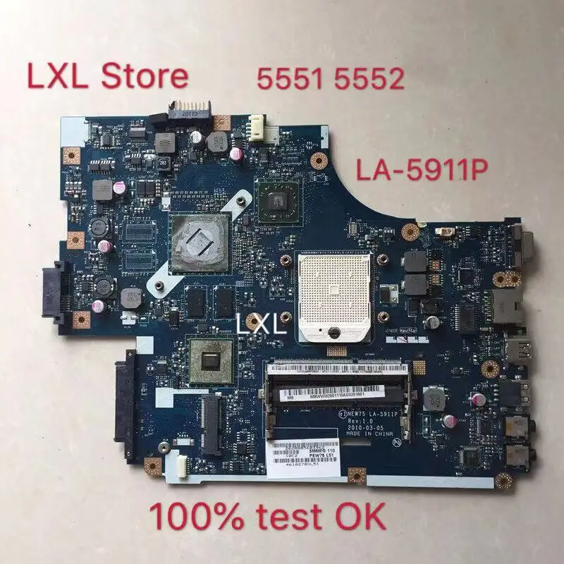 Для 5552G 5551G 5551 Материнская плата ноутбука NEW75 LA-5911P HD6470M/512 MB AMD для 216-0809000 GPU DDR3 completo Testado ok