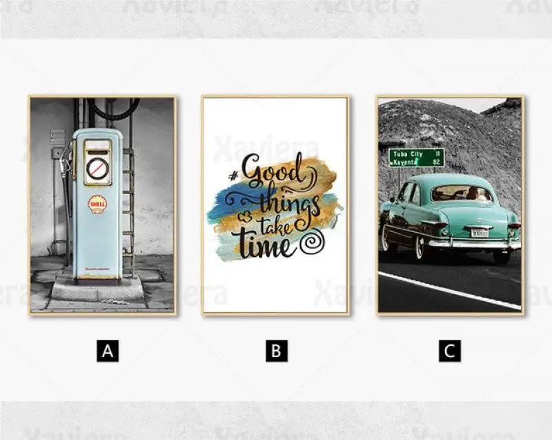 

Retro Nordic Decor Poster Nostalgic Gas Station Blue Car Quote Canvas Painting Modern Home Decoration Wall Art Living Room Mural