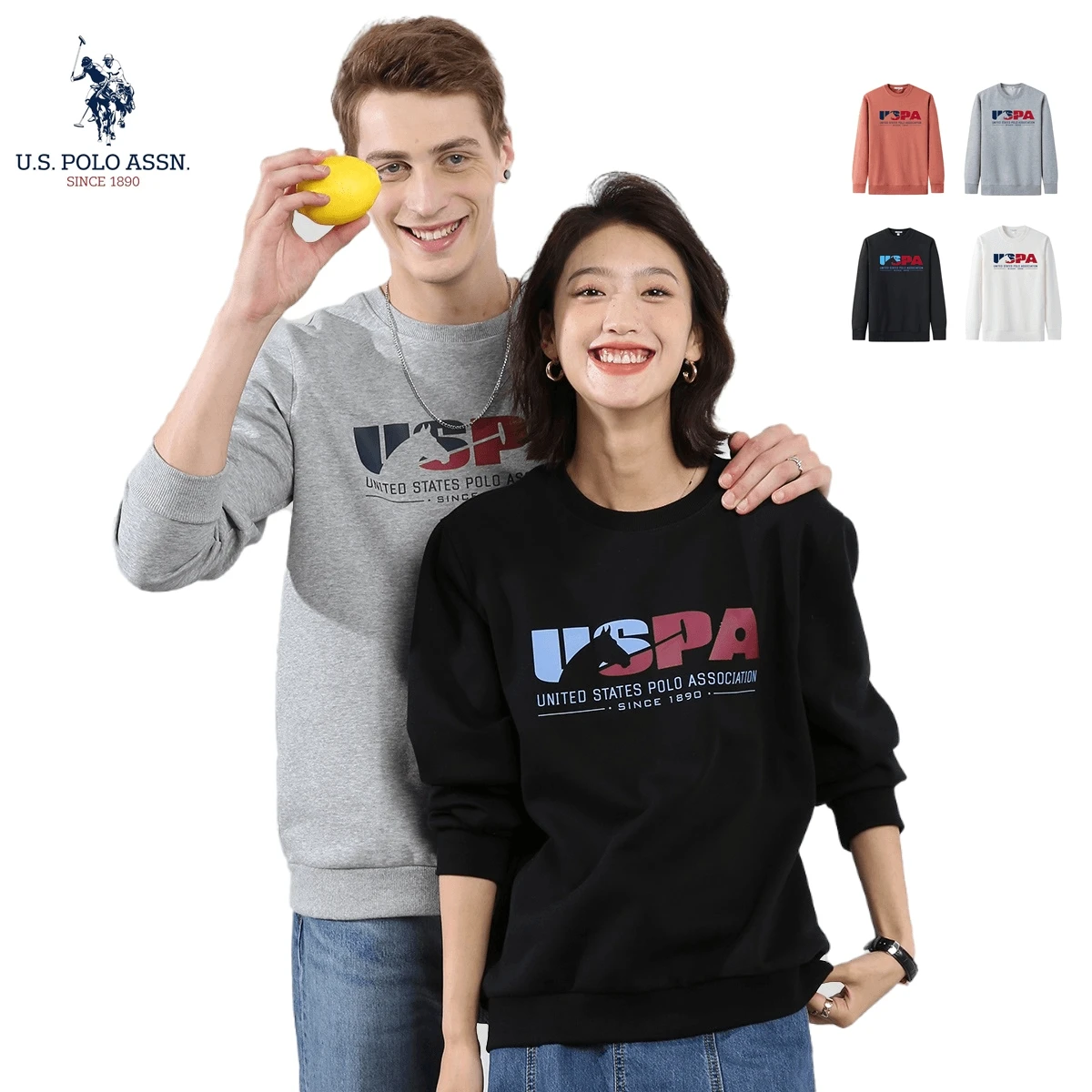 

U.S.Polo Assn. Classic Couple Round Neck High-end Sweater Men And Women Fashion Printing Sports Loose Soft Pullover