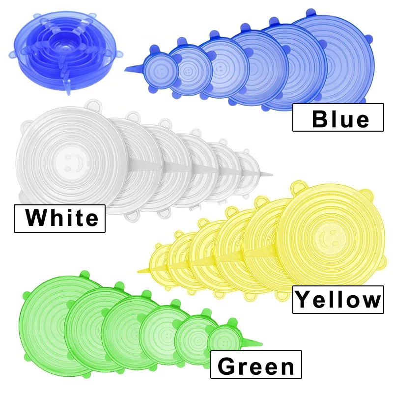 Многоразовая силиконовая крышка для еды 6 шт. универсальные эластичные