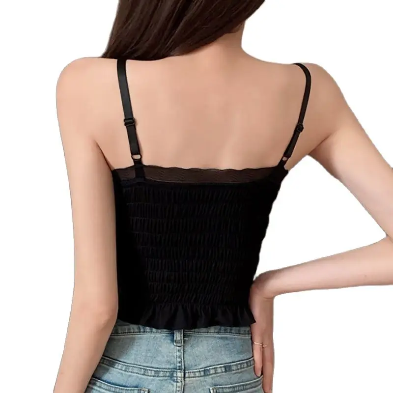 

Backless Womens Clothing 2021 Summer Clothes For Women Sexy Chiffon Lace Patchwork Elastic Camisole Sleeveless V-Neck Top Mujer