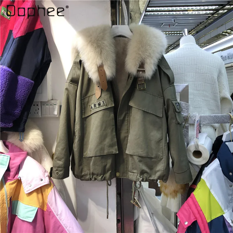 

Парка женская с матросским воротником, зима 2021, Новая рабочая одежда, имитация искусственного лисьего меха, воротник, меховое пальто, свобод...