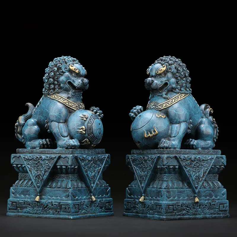 

Pure Copper Lion Statue Chinese Style Brass Domineering Mascot Modern Sculpture Crafts Home Decoration Hand Drawn Accessories