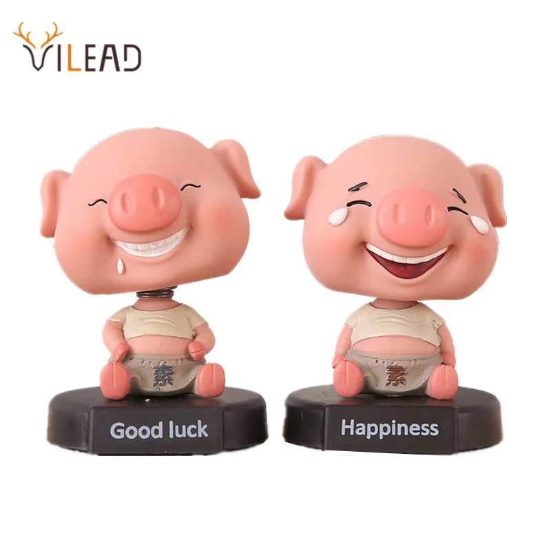 VILEAD Милая Статуэтка свинки удачи с пружинной шеей виброобразная голова свинья