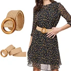 Ремень Плетеный женский, винтажный соломенный пояс с круглой деревянной пряжкой, из тканой травы в богемном стиле, Повседневный, для платьев, штанов, длиной в 103 см