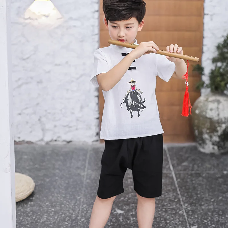 

Baby Boys Hanfu Clothes Set for Children Kid Clothes Summer Comfortable Print T Shirts+shorts Pants Suits Outfit Sport Suit
