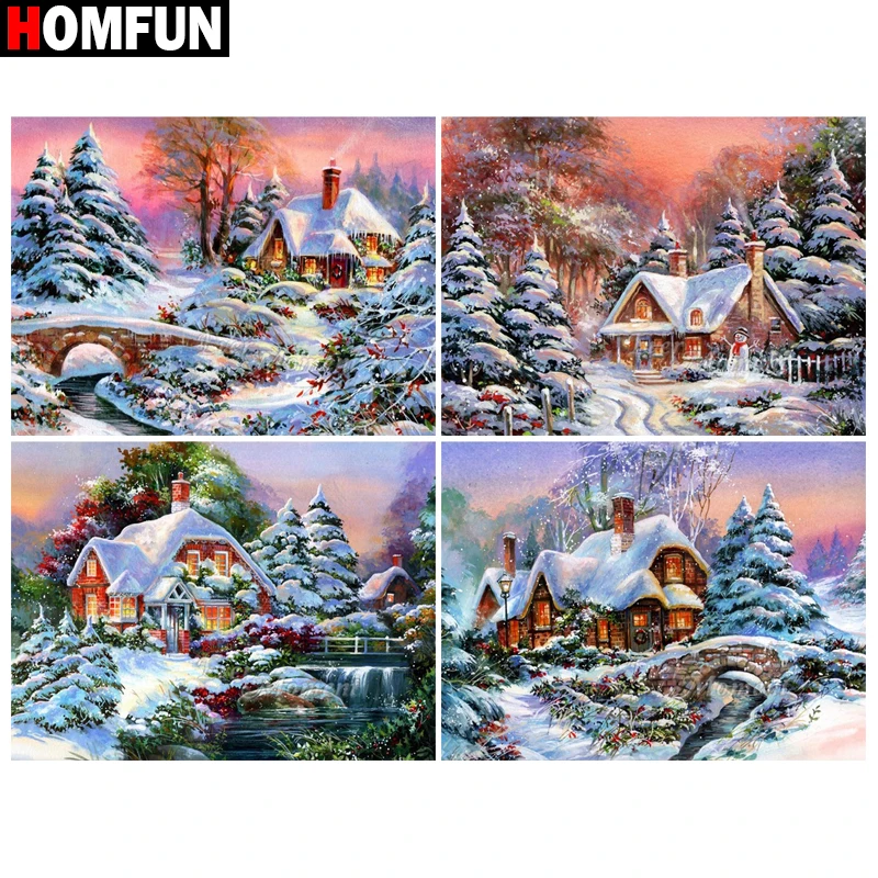 

Алмазная живопись HOMFUN, картина «сделай сам» из квадратных/круглых страз, «зимний дом», вышивка крестиком, стразы