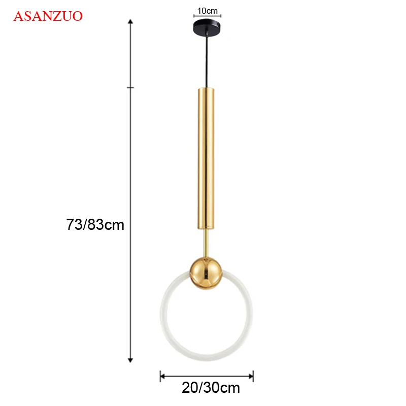 

1simple Modern Hanging Lamps Iron Ring Golden Pendant Lights T6 Led Pendant Lamp Restaurants Bedroom Bedside Glass LED Bulbs AC