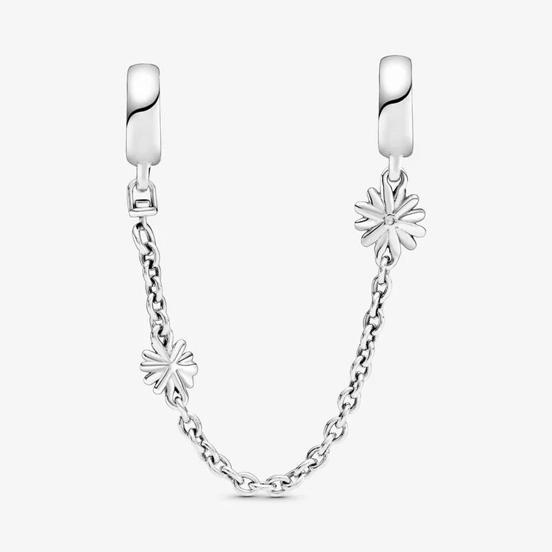 2020 Spring New 925 Sterling Silver Beads Daisy Flower Safety Chain Charms fit Original Pandora Bracelets Women DIY Jewelry | Украшения и