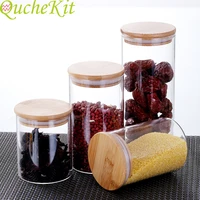 transparent glass round mason candy jar tea biscuits snacks cookie jars with lids canned fruit kitchen spices seal storage box
