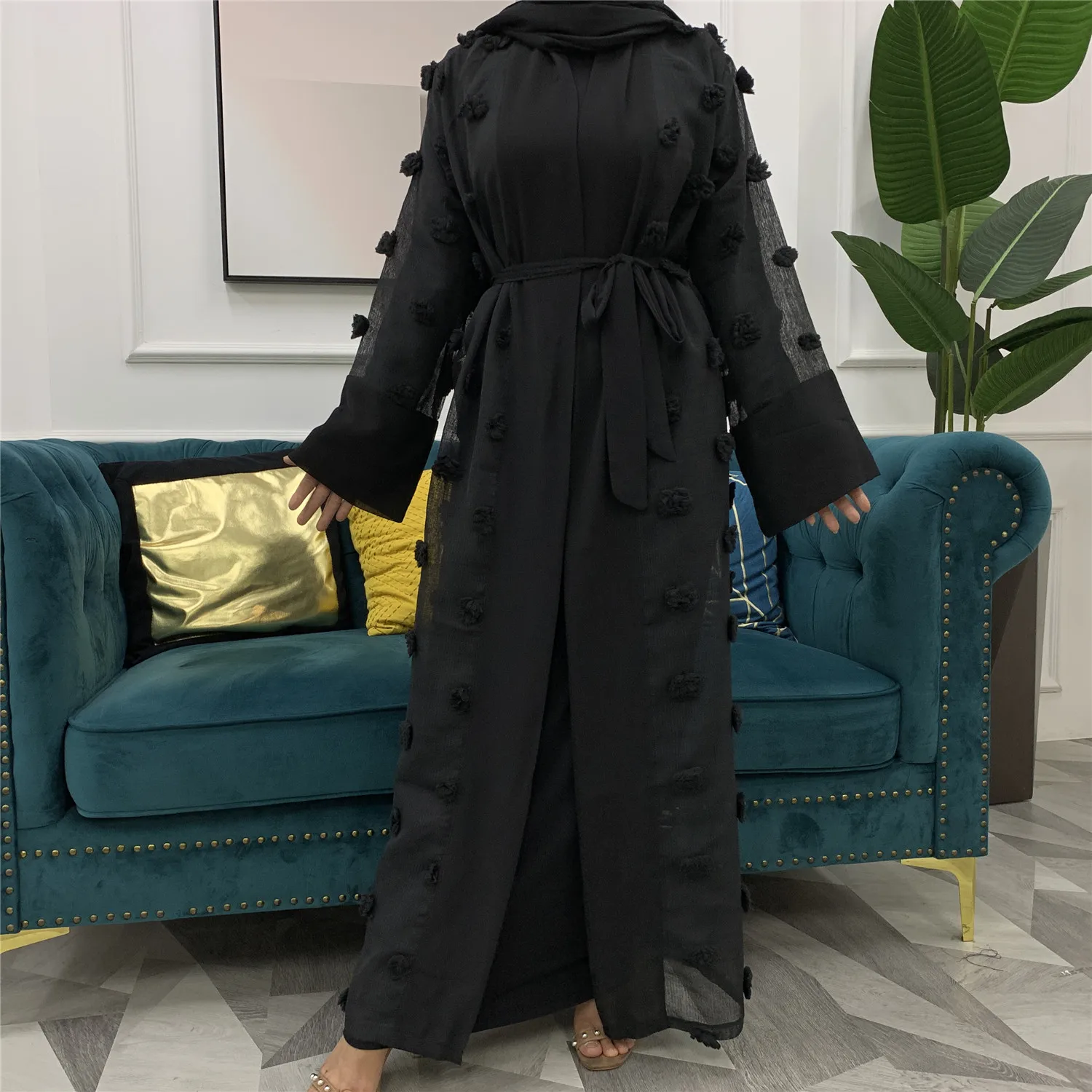 Новая мода женские мусульманские Длинные платье размера плюс халат 3D цветок Абая