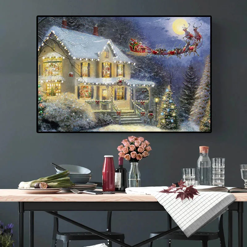 

Christmas Santa Winter Scene Canvas Painting Art Nordic Posters and Prints Wall Pictures for Living Room Decoration Frameless