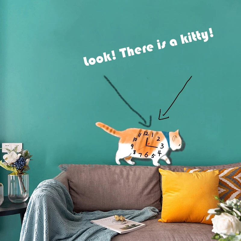 Настенные часы в форме котенка бесшумные домашние настенные для украшения дома
