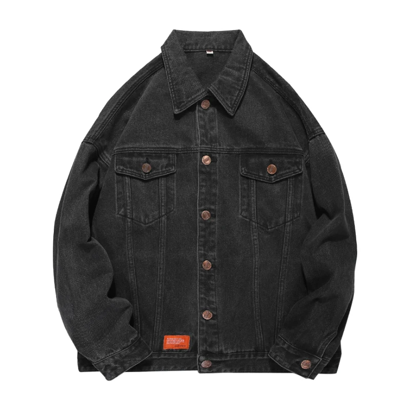 

Мужская джинсовая куртка в стиле оверсайз, черная Повседневная приталенная джинсовая куртка, верхняя одежда в стиле хип-хоп, весна-осень 2021